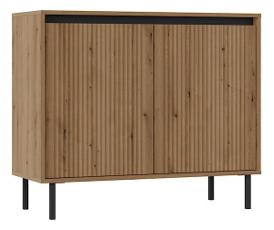 Komoda dwudrzwiowa Osaka z ryflowanymi frontami 100 cm dąb evoke na czarnych nogach Wyprzedaż