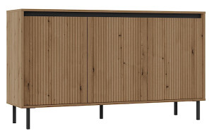Komoda trzydrzwiowa Osaka z ryflowanymi frontami 149 cm dąb evoke na czarnych nogach