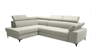 Narożnik rozkładany z funkcją spania Tazzola L-kształtny z pojemnikiem biały lewostronny HOMEBOOK