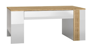 Stolik kawowy Fandri z szufladą 109x60 cm Dąb castello / Biały połysk HOMEBOOK