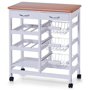 Regał kuchenny Skanie z bambusowym blatem biały szeroki HOMEBOOK