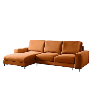 Narożnik rozkładany z funkcją spania Mokpeo L-kształtny z dwoma pojemnikami na czarnych nóżkach miedziany welur lewostronny HOMEBOOK