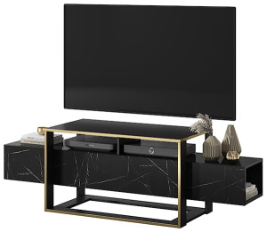 Szafka RTV Excelsum 160 cm czarny marmur z zamykaną półką HOMEBOOK