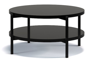 Stolik kawowy Kortala okrągły 80 cm czarny połysk z półką HOMEBOOK