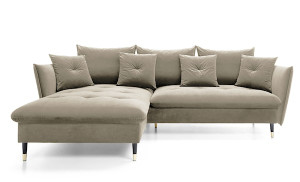 Narożnik rozkładany z funkcją spania Balze L-kształtny z pojemnikiem ciemnobeżowy velvet hydrofobowy lewostronny HOMEBOOK