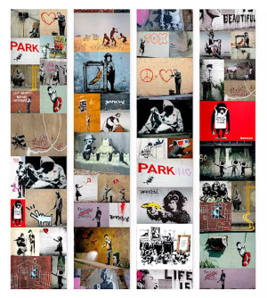 Tapeta Kolaż graffiti Banksy 1000x50 cm Wyprzedaż