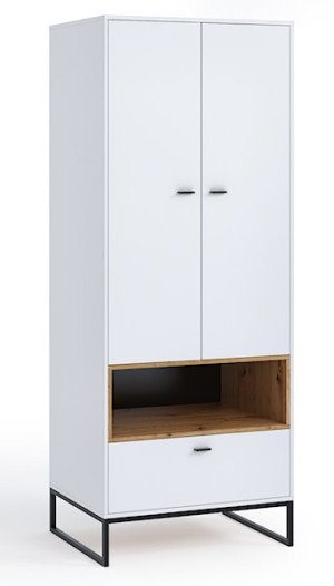 Szafa do przedpokoju Bonila 80 cm z półką i szufladą biała/ dąb artisan HOMEBOOK