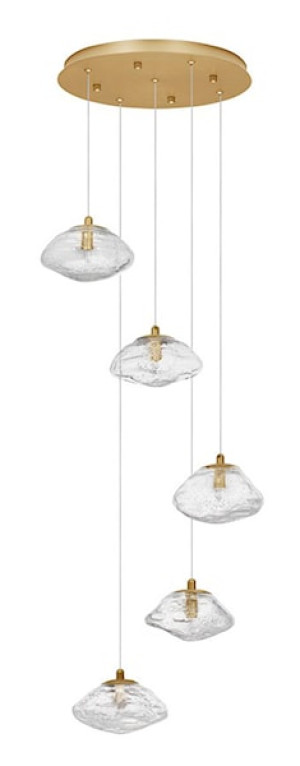 Lampa wisząca Elanke x5 na okrągłej podsufitce złota