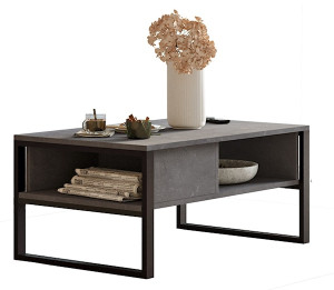 Stolik kawowy prostokątny Diffodes 100x59 cm beton/czarny Wyprzedaż