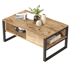 Stolik kawowy prostokątny Diffodes 100x59 cm sosna/czarny Wyprzedaż