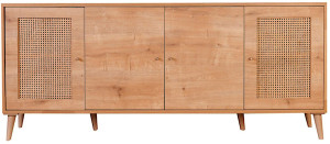 Komoda Hazeran 180 cm rattanowe elementy dąb naturalny Wyprzedaż