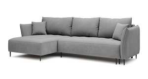 Narożnik Minulo rozkładany z funkcją spania L-kształtny z pojemnikiem szary velvet lewostronny hydrofobowy HOMEBOOK