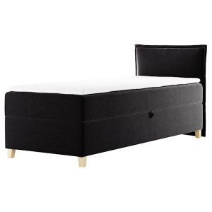 Łóżko kontynentalne 100x200 cm Froncle z pojemnikiem i topperem jednoosobowe czarne lewostronne HOMEBOOK