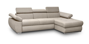 Narożnik rozkładany z funkcją spania Ararip 276 cm L-kształtny z regulowanymi zagłówkami i pojemnikiem jasnobeżowy welur hydrofobowy prawostronny HOMEBOOK