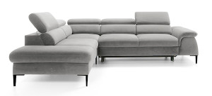 Narożnik rozkładany z funkcją spania Naverro L-kształtny z pojemnikiem szary velvet hydrofobowy lewostronny HOMEBOOK