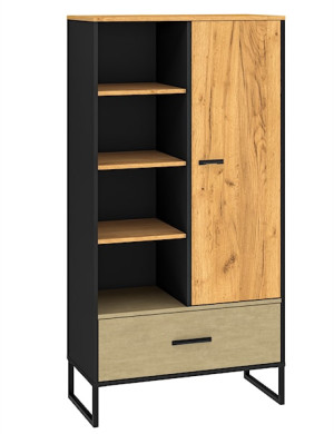 Regał młodzieżowy jednodrzwiowy Colt z półkami i szufladą 80 cm dąb craft/czarny/stal