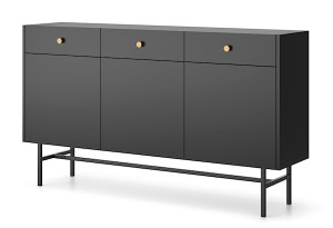 Komoda trzydrzwiowa Divenos z szufladami 155 cm Czarna Wyprzedaż