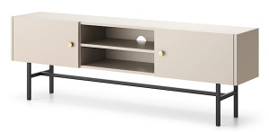 Szafka RTV Divenos dwudrzwiowa 155 cm z wnękami Szary beż Wyprzedaż