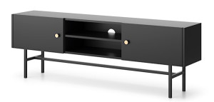 Szafka RTV Divenos dwudrzwiowa 155 cm z wnękami Czarna Wyprzedaż
