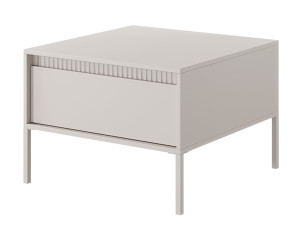 Stolik kawowy Falsetto z szufladą i ryflowanym frontem 68x68 cm beżowy Wyprzedaż