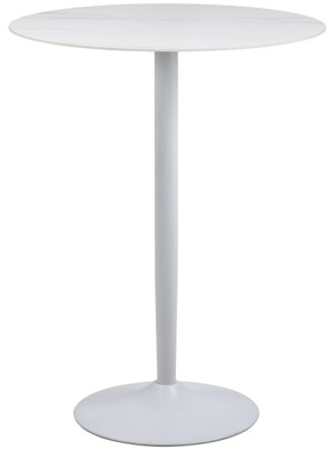 Stolik barowy Roshly średnica 80 cm biały ceramiczny blat z metalową podstawą Wyprzedaż