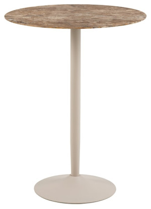 Stolik barowy Roshly średnica 80 cm trawertyn ceramiczny blat z metalową podstawą