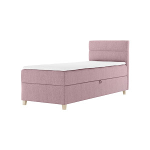 Łóżko kontynentalne 80x200 cm Charolle z pojemnikiem i topperem jednoosobowe różowe welur prawostronne HOMEBOOK