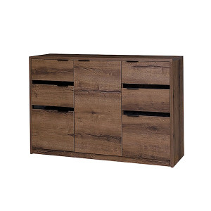 Komoda Rikno trzydrzwiowa z czterema szufladami Dąb monastery / Czarny połysk HOMEBOOK