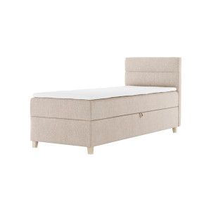 Łóżko kontynentalne 100x200 cm Charolle z pojemnikiem i topperem jednoosobowe beżowe welur lewostronne HOMEBOOK
