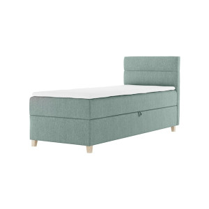 Łóżko kontynentalne 80x200 cm Charolle z pojemnikiem i topperem jednoosobowe miętowe welur lewostronne HOMEBOOK