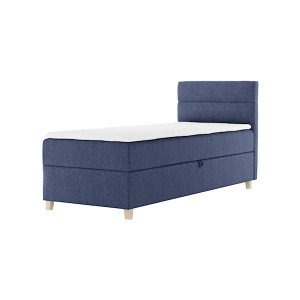 Łóżko kontynentalne 90x200 cm Charolle z pojemnikiem i topperem jednoosobowe granatowe welur prawostronne HOMEBOOK