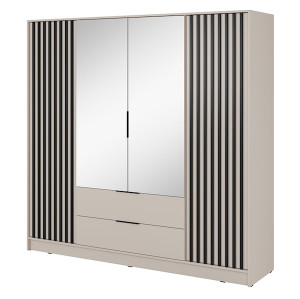 Szafa z lustrem Karette czterodrzwiowa kaszmir czarne lamele Wyprzedaż