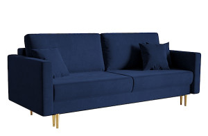Kanapa z funkcją spania trzyosobowa Valico granatowa velvet hydrofobowy HOMEBOOK kanapa z funkcją spania
