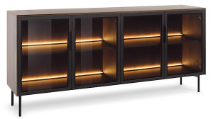 Komoda czterodrzwiowa przeszklona Lumi z oświetleniem 181 cm dąb dunin Wyprzedaż