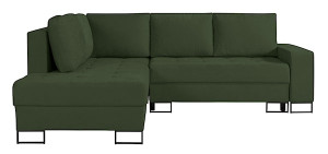 Narożnik z funkcją spania Larelle L-kształtny lewostronny z pojemnikiem zielony szenil Wyprzedaż