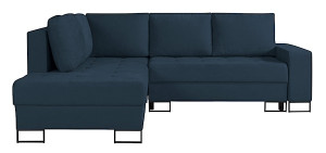 Narożnik z funkcją spania Larelle L-kształtny lewostronny z pojemnikiem granatowy szenil Wyprzedaż