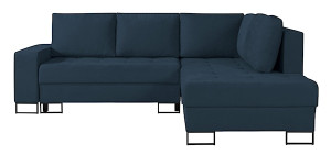 Narożnik z funkcją spania Larelle L-kształtny prawostronny z pojemnikiem granatowy szenil Wyprzedaż