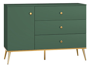 Komoda jednodrzwiowa Maturie z trzema szufladami 120 cm Zielony