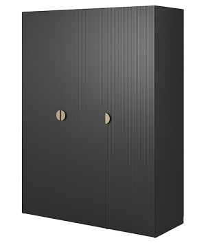 Szafa trzydrzwiowa Moonir z długim drążkiem, siedmioma półkami i kontenerkiem 150 cm Czarna Wyprzedaż