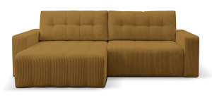 Narożnik z funkcją spania Maillo L-kształtny uniwersalny z pojemnikiem musztardowy sztruks Wyprzedaż