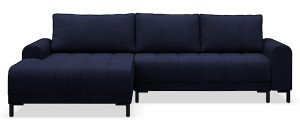 Narożnik z funkcją spania Motilla L-kształtny lewostronny z pojemnikiem granatowy welur hydrofobowy Wyprzedaż