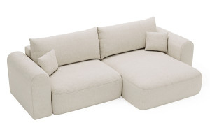 Narożnik z funkcją spania Sollano L-kształtny z pojemnikiem uniwersalny kremowy szenil Wyprzedaż