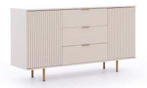 Komoda dwudrzwiowa Klazby 150 cm z trzema szufladami kaszmir lamele Wyprzedaż
