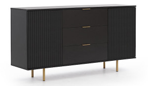 Komoda dwudrzwiowa Klazby 150 cm z trzema szufladami czarny mat lamele Wyprzedaż