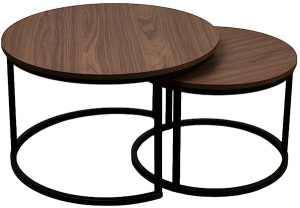 Zestaw dwóch stolików kawowych Complle okrągłe 75 i 58 cm orzech wisconsin/czarne Wyprzedaż