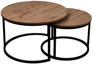 Zestaw dwóch stolików kawowych Complle okrągłe 75 i 58 cm dąb wotan/czarne Wyprzedaż