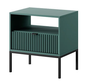 Szafka nocna Vellore 54 cm zielona z ryflowanym frontem, czarnymi uchwytami i stelażem