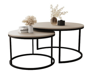 Zestaw dwóch stolików kawowych Sabello okrągłe 80 i 60 cm Kaszmir Wyprzedaż