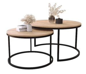 Zestaw dwóch stolików kawowych Sabello okrągłe 80 i 60 cm Dąb craft Wyprzedaż