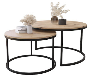 Zestaw dwóch stolików kawowych Sabello okrągłe 80 i 60 cm Dąb artisan Wyprzedaż
